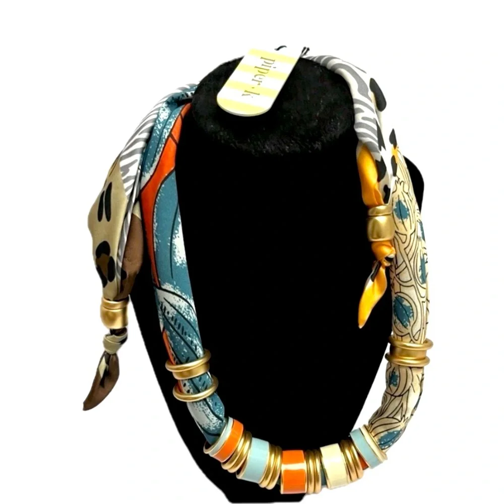 NWT ⚜️🧡💙⚜️ Piper K Adjustable Satin Scarf Necklace